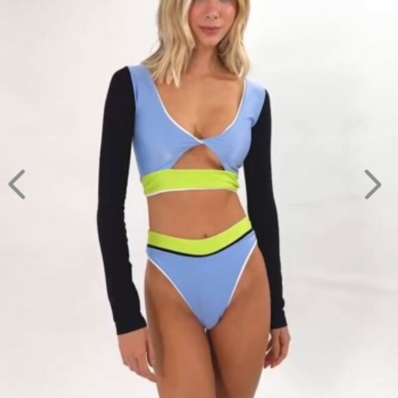 NWT OneOne Swimwear Bikini Set Hawaii Karen Paulina Long Sleeve High Waist NEW - Picture 8 of 12